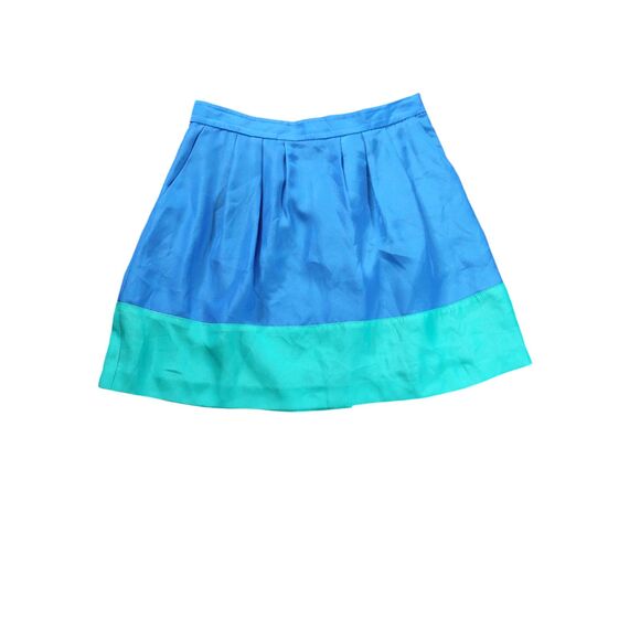 J. Crew Womens Colorblock Skirt Size 2 Blue Green Pleated Classic Preppy - Picture 1 of 7